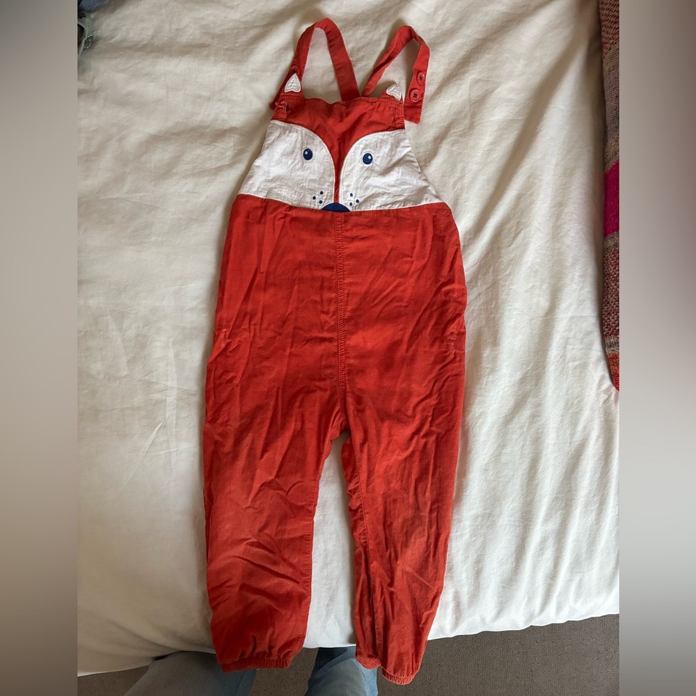 Baby Boden T3-4 Corduroy Orange Overalls with Fox Design